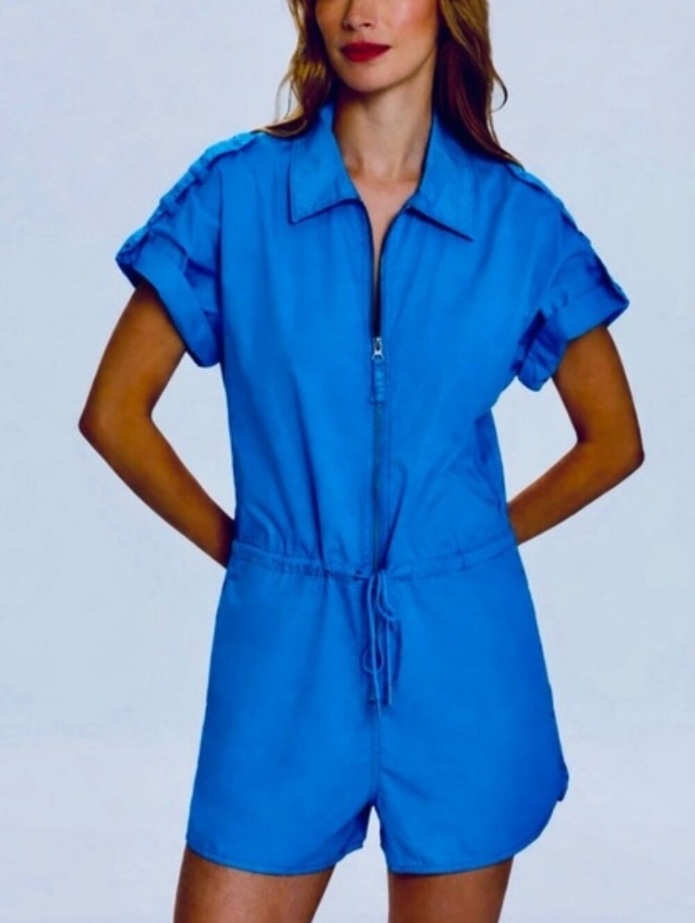 Pistola Blue Meg Zip Front Short Sleeve Utility Romper XL NWT